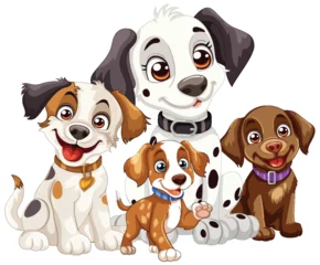 Door stickers Kids Four cute puppies smiling together happily