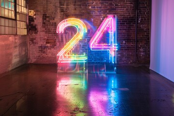24 Hours of Neon A Rainbow-Colored Celebration of Time Generative AI - obrazy, fototapety, plakaty
