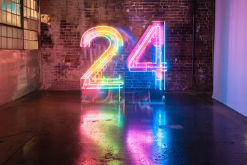 Fotobehang 24 Hours of Neon A Rainbow-Colored Celebration of Time Generative AI © BollywoodSong