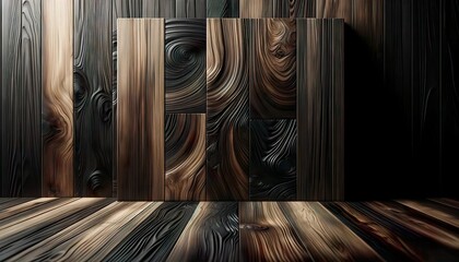 A dark wood background design, featuring natural wood textures with both dark and light textures combined, ideal for showcasing products.