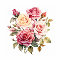 Decorative vintage style watercolor roses bouqet  - 752794629