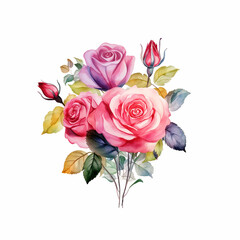Decorative vintage style watercolor roses bouqet  - 752794642