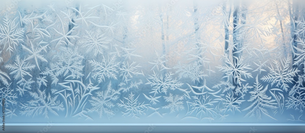 Poster Enchanting Frost Patterns on Winter Window - Nature's Icy Artistry Captured