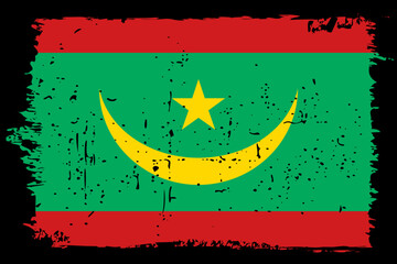 Mauritania flag - vector flag with stylish scratch effect and black grunge frame.