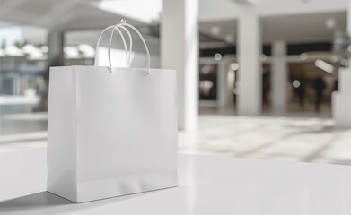 Shopaholic's Delight White Shopping Bag in a Modern Mall Generative AI - obrazy, fototapety, plakaty