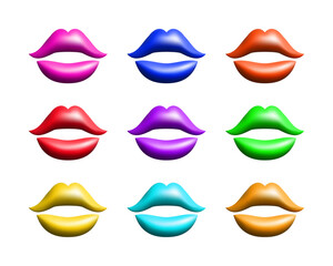 3d different colors abstract lips set vector illustration design.