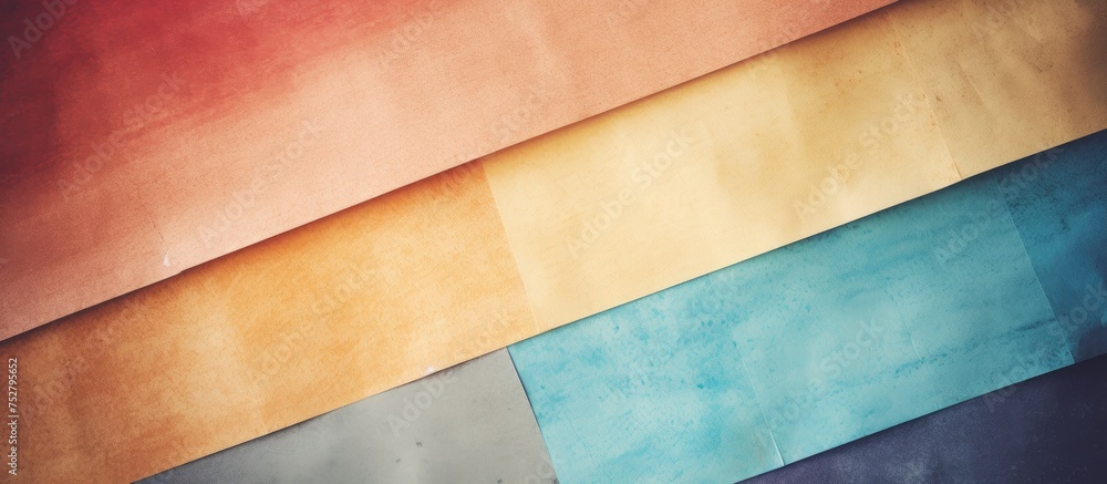 Poster vibrant wall display of multicolored papers in a creative workspace setting