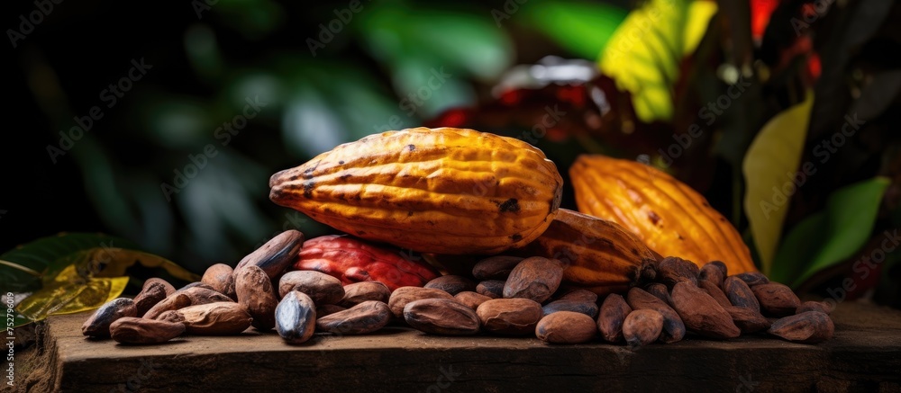 Poster nutritious snack with assorted nuts and fresh banana on rustic wooden table