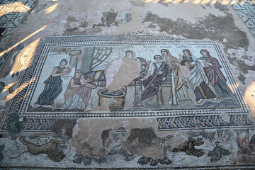 The old mosaic in the antique roman ruin the old civilization, Paphos, Cyprus – Image
