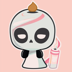 black angry scary grim reaper mummy candle, side view, sticker, clean white background, professional vector, high detail, t-shirt design, graffiti, vibrant, vector illustration kawaii