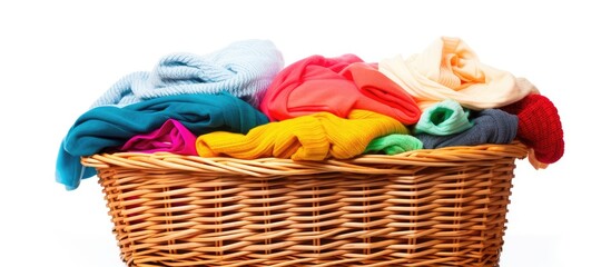 Colorful Variety of Clothes in a Hanging Basket, Ready for Laundry Day