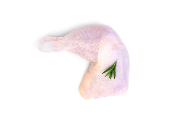 Raw chicken legs with rosemary isolated on white background.