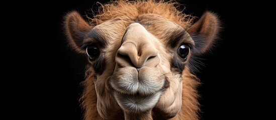 Majestic Camel Portraying Wisdom and Strength in Intense Close-Up Against Dark Background