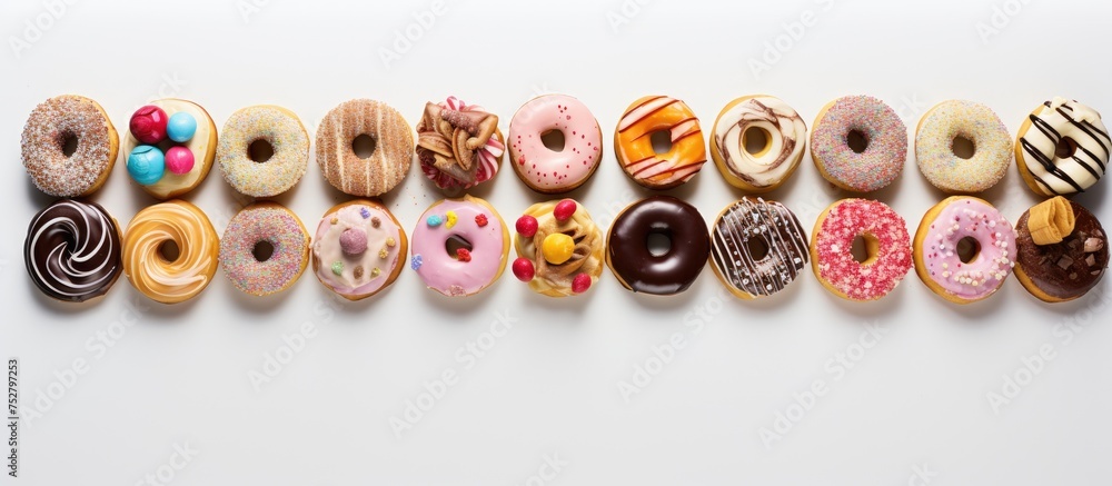 Poster delicious temptation: an array of colorful and irresistible donuts on display