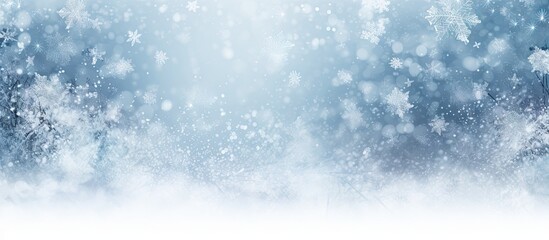 Frosty Blue Winter Wonderland with Delicate Snowflakes Falling on a White Background