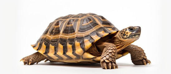Obraz premium Curious Turtle Pondering on a Blank Canvas of White Serenity - Wildlife Exploration Concept