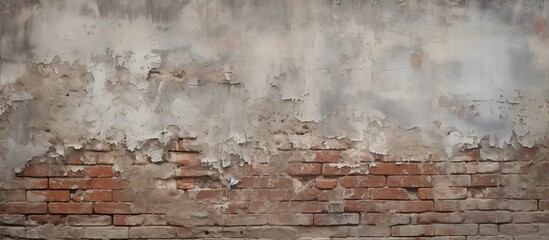 Urban Decay: Weathered Brick Wall with Peeling Paint Revealing Layers of History