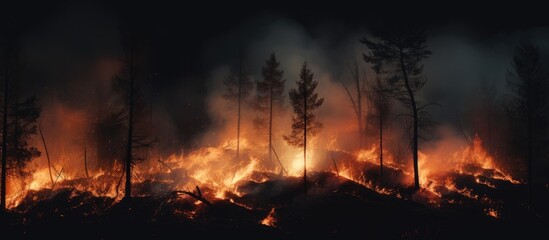 Devastating Forest Fire Engulfs Night Sky in Fiery Inferno