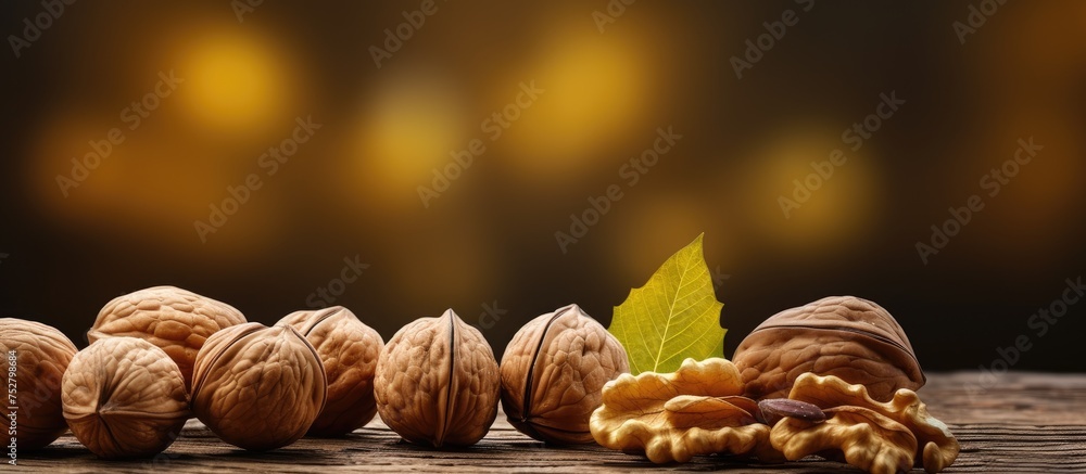 Poster Fresh Walnuts Arranged on Rustic Wooden Table, a Nutritious and Delicious Snack Idea