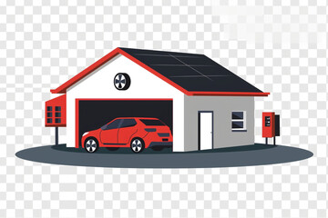 garage with car outside 