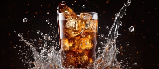 Refreshing Cola Splashing Gracefully into a Glass, Capturing The Moment of Effervescence