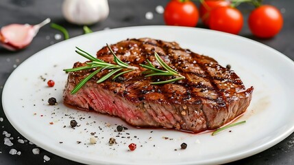 steak on a white plate
