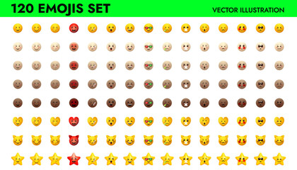 Emoji set vector illustration design. Yellow and different skin tones icons.