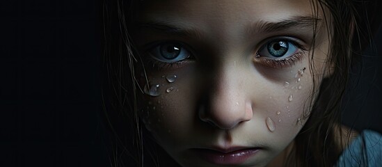 Emotional teenage girl with tears on face feeling sad and alone - obrazy, fototapety, plakaty