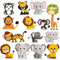 Deurstickers Schattige dieren set Playful and happy animal characters set in vector graphic style