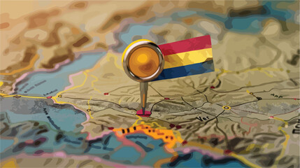 Round pin with flag of ecuador on the map .. flat vector