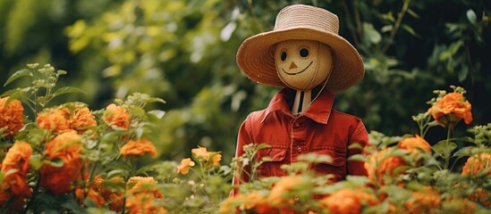 Innocent Doll with Straw Hat in a Meadow of Blossoming Wildflowers