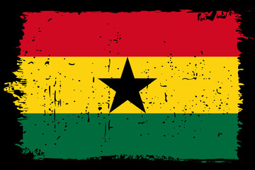 Ghana flag - vector flag with stylish scratch effect and black grunge frame.