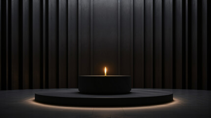 3d rendering of a modern dark room with a round podium