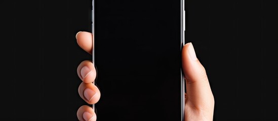Connected Technology: Hand Holding Sleek Black Smartphone with Modern Screen Display