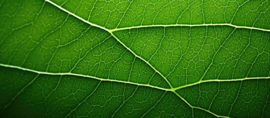 Macro View of Vibrant Green Leaf with Intricate Veins in Nature's Ecosystem