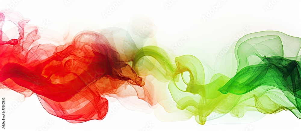 Poster Vibrant Colorful Smoke Creating Abstract Patterns on White Background