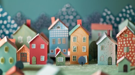 A group of paper houses sitting on top of a table