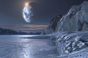Moonlit Night on the Rocky Shore A Stunning View of the Lunar Eclipse Generative AI