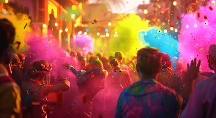 Fototapeta na wymiar Colorful Celebration A Vibrant Event with Rainbow Powder and Colorful Confetti Generative AI