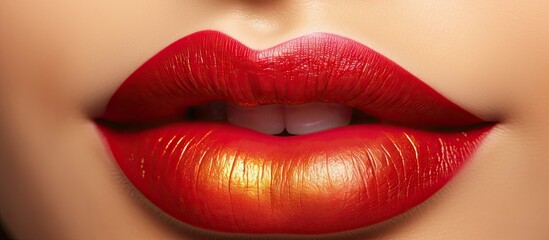 Obraz premium Seductive Red Lips Drenched in Vibrant Lipstick - Feminine Beauty and Glamour Concept