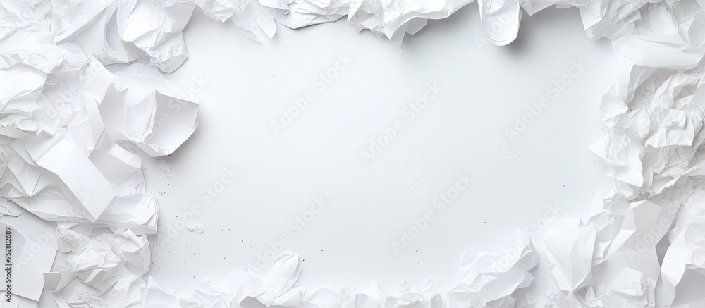 Poster Creative Chaos: A White Background Overflowing with Assorted Paper Sheets and Documents
