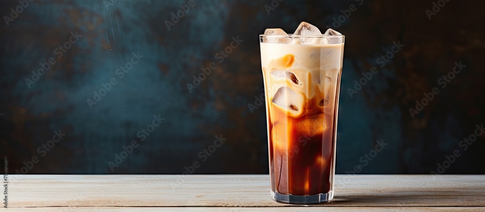 Canvas Prints Refreshing Cold Brew Coffee in a Tall Glass Swirling with Ice Cubes