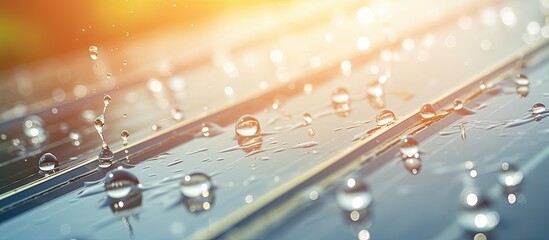Glistening Water Droplets Adorn a Sleek Car Surface with a Captivating Shine