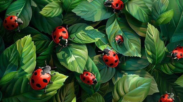 Ladybugs in a Field of Leaves A Colorful and Vibrant Image for Your Monthly Wall Calendar Generative AI