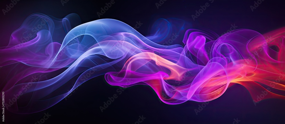 Wall mural Vibrant Colorful Smoke Wisps Dance Gracefully Against a Dramatic Black Background