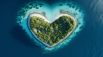 Aerial view of a heart shaped island