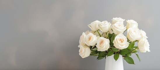 Elegant White Vase Overflowing with Stunning White Roses in a Timeless Display