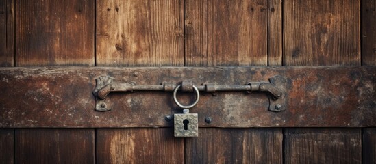 Intriguing Close-Up View of Rustic Wooden Door with Vintage Metal Latch