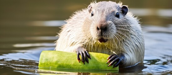 Curious Beaver Enjoying a Fresh Apple Feast in the Forest Wilderness Habitat