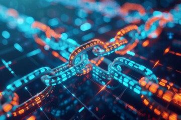 Fototapeta premium 3D model of digital transformation focusing on the integration of blockchain and cybersecurity